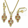 Oro Laminado Earring and Pendant Adult Set, Gold Filled Style with Garnet Cubic Zirconia, Polished, Golden Finish, 10.357.0004