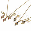Oro Laminado Earring and Pendant Adult Set, Gold Filled Style with Garnet Cubic Zirconia, Polished, Golden Finish, 10.357.0004