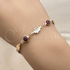 Oro Laminado Fancy Bracelet, Gold Filled Style Judaica and Evil Eye Design, Red Resin Finish, Golden Finish, 03.326.0007.06 (07 MM Thickness, 6 Inches Length)