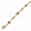 Oro Laminado Fancy Bracelet, Gold Filled Style Evil Eye and Hand of God Design, Red Resin Finish, Golden Finish, 03.326.0007.06 (07 MM Thickness, 6 Inches Length)