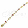 Oro Laminado Fancy Bracelet, Gold Filled Style Evil Eye and Hand of God Design, Red Resin Finish, Golden Finish, 03.326.0007.08 (07 MM Thickness, 8 Inches Length)