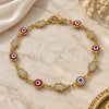 Oro Laminado Fancy Bracelet, Gold Filled Style Judaica and Evil Eye Design, Red Resin Finish, Golden Finish, 03.326.0007.08 (07 MM Thickness, 8 Inches Length)