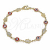 Oro Laminado Fancy Bracelet, Gold Filled Style Evil Eye and Hand of God Design, Red Resin Finish, Golden Finish, 03.326.0007.08 (07 MM Thickness, 8 Inches Length)