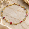 Oro Laminado Fancy Anklet, Gold Filled Style Evil Eye and Hand of God Design, Red Resin Finish, Golden Finish, 03.326.0007.10 (07 MM Thickness, 10 Inches Length)