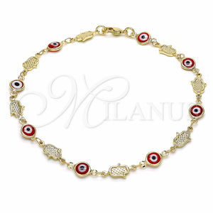 Gold Filled Anklet — Fancy Anklet Evil Eye and Hand of God — main product view — SKU 129130 | Oro Laminado tobillera — elegante Anklet Evil Eye and Hand of God — SKU 129130