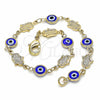 Oro Laminado Fancy Bracelet, Gold Filled Style Evil Eye and Hand of God Design, Blue Resin Finish, Golden Finish, 03.326.0007.1.08 (07 MM Thickness, 8 Inches Length)