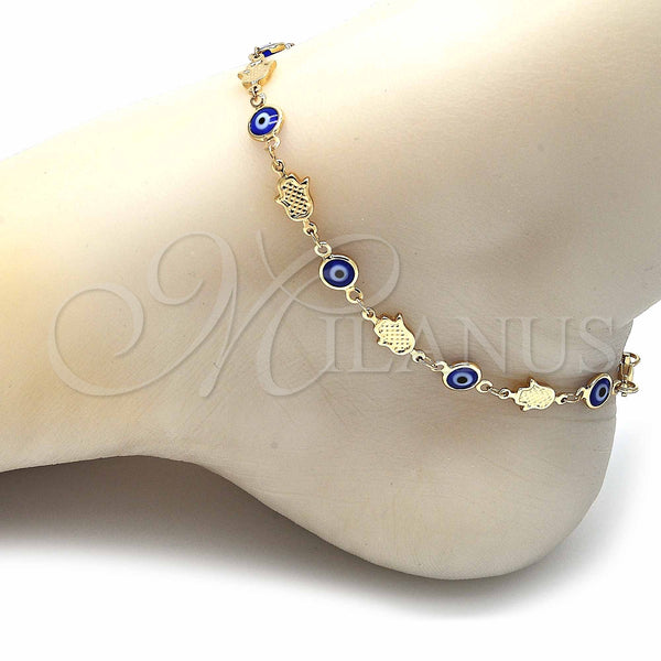 Gold Filled Anklet — Fancy Anklet Evil Eye and Hand of God — alternate product view — SKU 129133 | Oro Laminado tobillera — elegante Anklet Evil Eye and Hand of God — SKU 129133