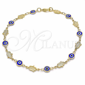 Gold Filled Anklet — Fancy Anklet Evil Eye and Hand of God — main product view — SKU 129133 | Oro Laminado tobillera — elegante Anklet Evil Eye and Hand of God — SKU 129133