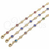 Oro Laminado Fancy Anklet, Gold Filled Style Evil Eye and Hand of God Design, Blue Resin Finish, Golden Finish, 03.326.0007.1.10 (07 MM Thickness, 10 Inches Length)