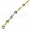 Oro Laminado Fancy Bracelet, Gold Filled Style Judaica and Evil Eye Design, Multicolor Resin Finish, Golden Finish, 03.326.0007.2.06 (07 MM Thickness, 6 Inches Length)