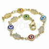 Oro Laminado Fancy Bracelet, Gold Filled Style Judaica and Evil Eye Design, Multicolor Resin Finish, Golden Finish, 03.326.0007.2.06 (07 MM Thickness, 6 Inches Length)
