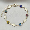 Oro Laminado Fancy Bracelet, Gold Filled Style Judaica and Evil Eye Design, Multicolor Resin Finish, Golden Finish, 03.326.0007.2.06 (07 MM Thickness, 6 Inches Length)