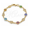 Oro Laminado Fancy Bracelet, Gold Filled Style Judaica and Evil Eye Design, Multicolor Resin Finish, Golden Finish, 03.326.0007.2.06 (07 MM Thickness, 6 Inches Length)