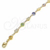 Oro Laminado Fancy Bracelet, Gold Filled Style Evil Eye and Hand of God Design, Multicolor Resin Finish, Golden Finish, 03.326.0007.2.08 (07 MM Thickness, 8 Inches Length)