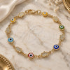Oro Laminado Fancy Bracelet, Gold Filled Style Evil Eye and Hand of God Design, Multicolor Resin Finish, Golden Finish, 03.326.0007.2.08 (07 MM Thickness, 8 Inches Length)