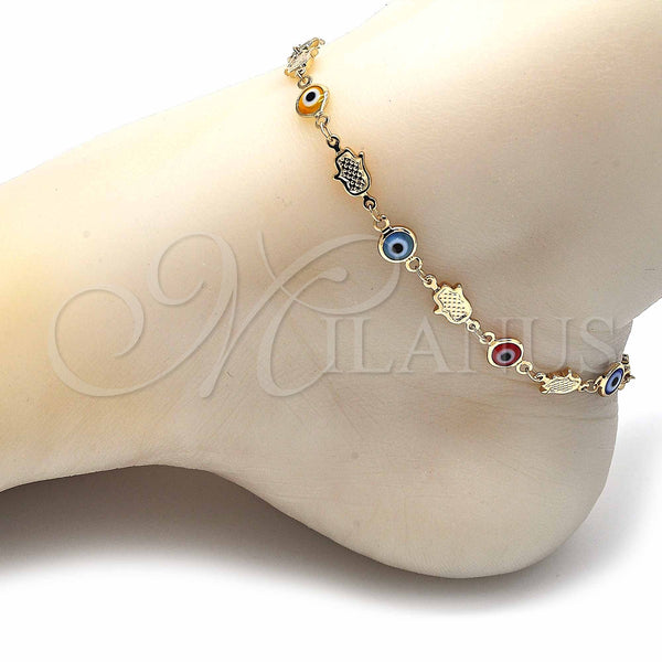 Gold Filled Anklet — Fancy Anklet Evil Eye and Hand of God — alternate product view — SKU 129136 | Oro Laminado tobillera — elegante Anklet Evil Eye and Hand of God — SKU 129136