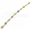 Oro Laminado Fancy Anklet, Gold Filled Style Evil Eye and Hand of God Design, Multicolor Resin Finish, Golden Finish, 03.326.0007.2.10 (07 MM Thickness, 10 Inches Length)