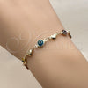 Oro Laminado Fancy Bracelet, Gold Filled Style Evil Eye and Heart Design, Multicolor Resin Finish, Golden Finish, 03.326.0008.06 (07 MM Thickness, 6 Inches Length)