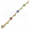 Oro Laminado Fancy Bracelet, Gold Filled Style Evil Eye and Heart Design, Multicolor Resin Finish, Golden Finish, 03.326.0008.06 (07 MM Thickness, 6 Inches Length)