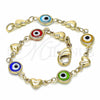 Oro Laminado Fancy Bracelet, Gold Filled Style Evil Eye and Heart Design, Multicolor Resin Finish, Golden Finish, 03.326.0008.06 (07 MM Thickness, 6 Inches Length)