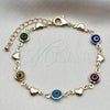 Oro Laminado Fancy Bracelet, Gold Filled Style Evil Eye and Heart Design, Multicolor Resin Finish, Golden Finish, 03.326.0008.06 (07 MM Thickness, 6 Inches Length)