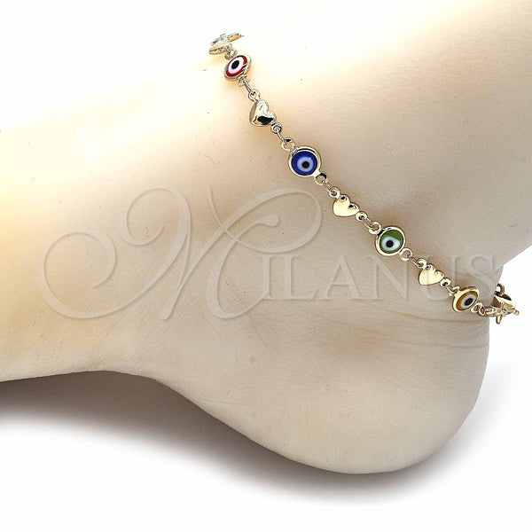 Gold Filled Anklet — Fancy Anklet Evil Eye and Heart Design Multicolor — alternate product view — SKU 129139 | Oro Laminado tobillera — elegante Anklet Evil Eye and corazón diseño Multicolor — SKU 129139