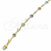 Oro Laminado Fancy Anklet, Gold Filled Style Evil Eye and Heart Design, Multicolor Resin Finish, Golden Finish, 03.326.0008.10 (07 MM Thickness, 10 Inches Length)