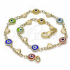 Oro Laminado Fancy Anklet, Gold Filled Style Evil Eye and Heart Design, Multicolor Resin Finish, Golden Finish, 03.326.0008.10 (07 MM Thickness, 10 Inches Length)