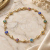Oro Laminado Fancy Anklet, Gold Filled Style Evil Eye and Heart Design, Multicolor Resin Finish, Golden Finish, 03.326.0008.10 (07 MM Thickness, 10 Inches Length)