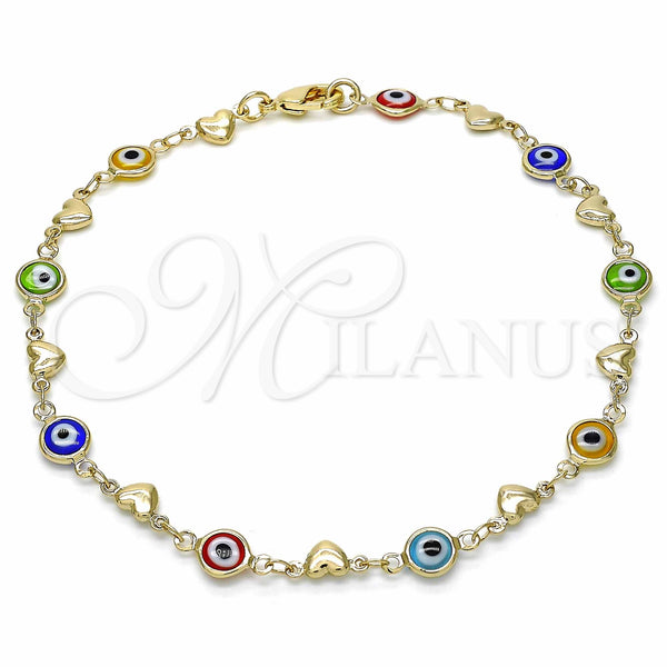 Gold Filled Anklet — Fancy Anklet Evil Eye and Heart Design Multicolor — main product view — SKU 129139 | Oro Laminado tobillera — elegante Anklet Evil Eye and corazón diseño Multicolor — SKU 129139