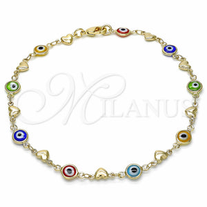 Gold Filled Anklet — Fancy Anklet Evil Eye and Heart Design Multicolor — main product view — SKU 129139 | Oro Laminado tobillera — elegante Anklet Evil Eye and corazón diseño Multicolor — SKU 129139