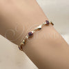 Oro Laminado Fancy Bracelet, Gold Filled Style Evil Eye and Heart Design, Red Resin Finish, Golden Finish, 03.326.0008.1.06 (07 MM Thickness, 6 Inches Length)