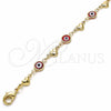 Oro Laminado Fancy Bracelet, Gold Filled Style Evil Eye and Heart Design, Red Resin Finish, Golden Finish, 03.326.0008.1.06 (07 MM Thickness, 6 Inches Length)