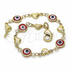 Oro Laminado Fancy Bracelet, Gold Filled Style Evil Eye and Heart Design, Red Resin Finish, Golden Finish, 03.326.0008.1.06 (07 MM Thickness, 6 Inches Length)