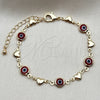 Oro Laminado Fancy Bracelet, Gold Filled Style Evil Eye and Heart Design, Red Resin Finish, Golden Finish, 03.326.0008.1.06 (07 MM Thickness, 6 Inches Length)
