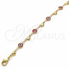 Oro Laminado Fancy Bracelet, Gold Filled Style Evil Eye and Heart Design, Red Resin Finish, Golden Finish, 03.326.0008.1.08 (07 MM Thickness, 8 Inches Length)