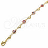 Oro Laminado Fancy Bracelet, Gold Filled Style Evil Eye and Heart Design, Red Resin Finish, Golden Finish, 03.326.0008.1.08 (07 MM Thickness, 8 Inches Length)