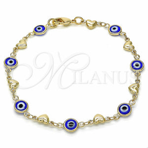 Gold Filled Bracelet — Fancy Bracelet Evil Eye and Heart Design Blue — main product view — SKU 129144 | Oro Laminado brazalete — elegante Bracelet Evil Eye and corazón diseño Blue — SKU 129144