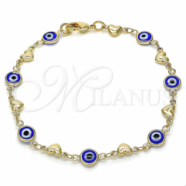Gold Filled Bracelet — Fancy Bracelet Evil Eye and Heart Design Blue — main product view — SKU 129144 | Oro Laminado brazalete — elegante Bracelet Evil Eye and corazón diseño Blue — SKU 129144
