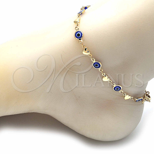 Gold Filled Anklet — Fancy Anklet Evil Eye and Heart Design Blue — alternate product view — SKU 129145 | Oro Laminado tobillera — elegante Anklet Evil Eye and corazón diseño Blue — SKU 129145