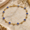 Oro Laminado Fancy Anklet, Gold Filled Style Evil Eye and Heart Design, Blue Resin Finish, Golden Finish, 03.326.0008.2.10 (07 MM Thickness, 10 Inches Length)