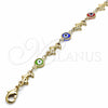 Oro Laminado Fancy Bracelet, Gold Filled Style Evil Eye and Dolphin Design, Multicolor Resin Finish, Golden Finish, 03.326.0009.06 (07 MM Thickness, 6 Inches Length)