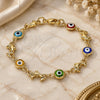 Oro Laminado Fancy Bracelet, Gold Filled Style Evil Eye and Dolphin Design, Multicolor Resin Finish, Golden Finish, 03.326.0009.06 (07 MM Thickness, 6 Inches Length)