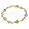 Oro Laminado Fancy Bracelet, Gold Filled Style Evil Eye and Dolphin Design, Multicolor Resin Finish, Golden Finish, 03.326.0009.06 (07 MM Thickness, 6 Inches Length)