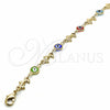 Oro Laminado Fancy Bracelet, Gold Filled Style Evil Eye and Dolphin Design, Multicolor Resin Finish, Golden Finish, 03.326.0009.08 (07 MM Thickness, 8 Inches Length)
