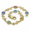 Oro Laminado Fancy Bracelet, Gold Filled Style Evil Eye and Dolphin Design, Multicolor Resin Finish, Golden Finish, 03.326.0009.08 (07 MM Thickness, 8 Inches Length)