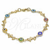 Oro Laminado Fancy Bracelet, Gold Filled Style Evil Eye and Dolphin Design, Multicolor Resin Finish, Golden Finish, 03.326.0009.08 (07 MM Thickness, 8 Inches Length)