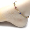 Oro Laminado Fancy Anklet, Gold Filled Style Evil Eye and Dolphin Design, Multicolor Resin Finish, Golden Finish, 03.326.0009.10 (07 MM Thickness, 10 Inches Length)