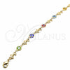 Oro Laminado Fancy Anklet, Gold Filled Style Evil Eye and Dolphin Design, Multicolor Resin Finish, Golden Finish, 03.326.0009.10 (07 MM Thickness, 10 Inches Length)