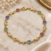 Oro Laminado Fancy Anklet, Gold Filled Style Evil Eye and Dolphin Design, Multicolor Resin Finish, Golden Finish, 03.326.0009.10 (07 MM Thickness, 10 Inches Length)